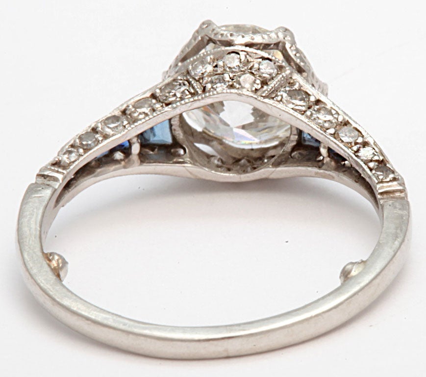 Art Deco Diamond, Sapphire and Platinum Engagement Ring 3