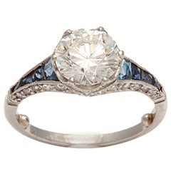Art Deco Diamond, Sapphire and Platinum Engagement Ring