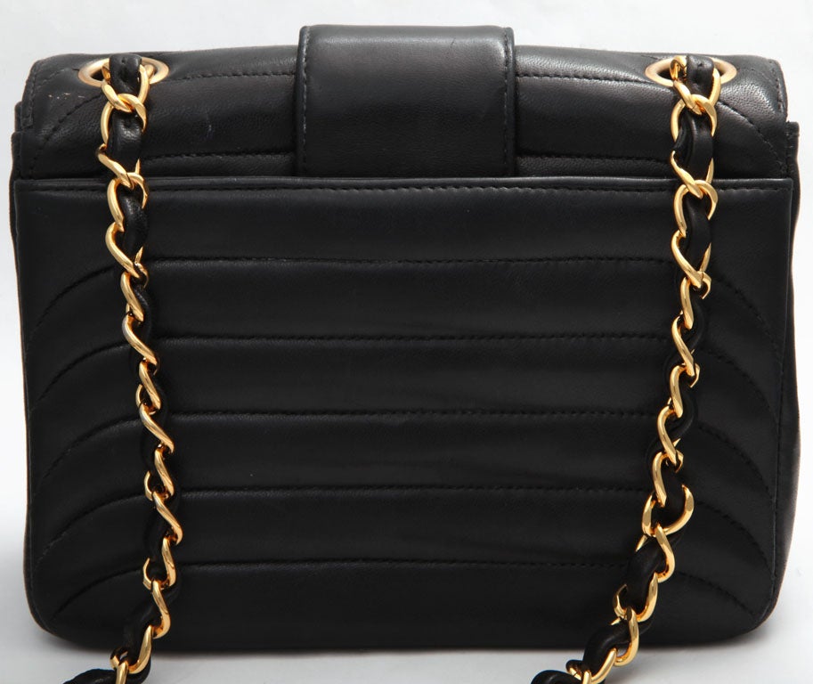 Vintage Dark Blue Chanel Leather Handbag 4