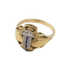 Art Deco Gold Sapphire and Rose Diamond Ring