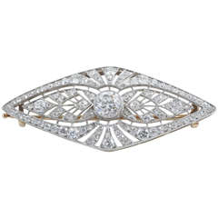 Antique Diamond Gold Platinum Openwork Lozenge Brooch