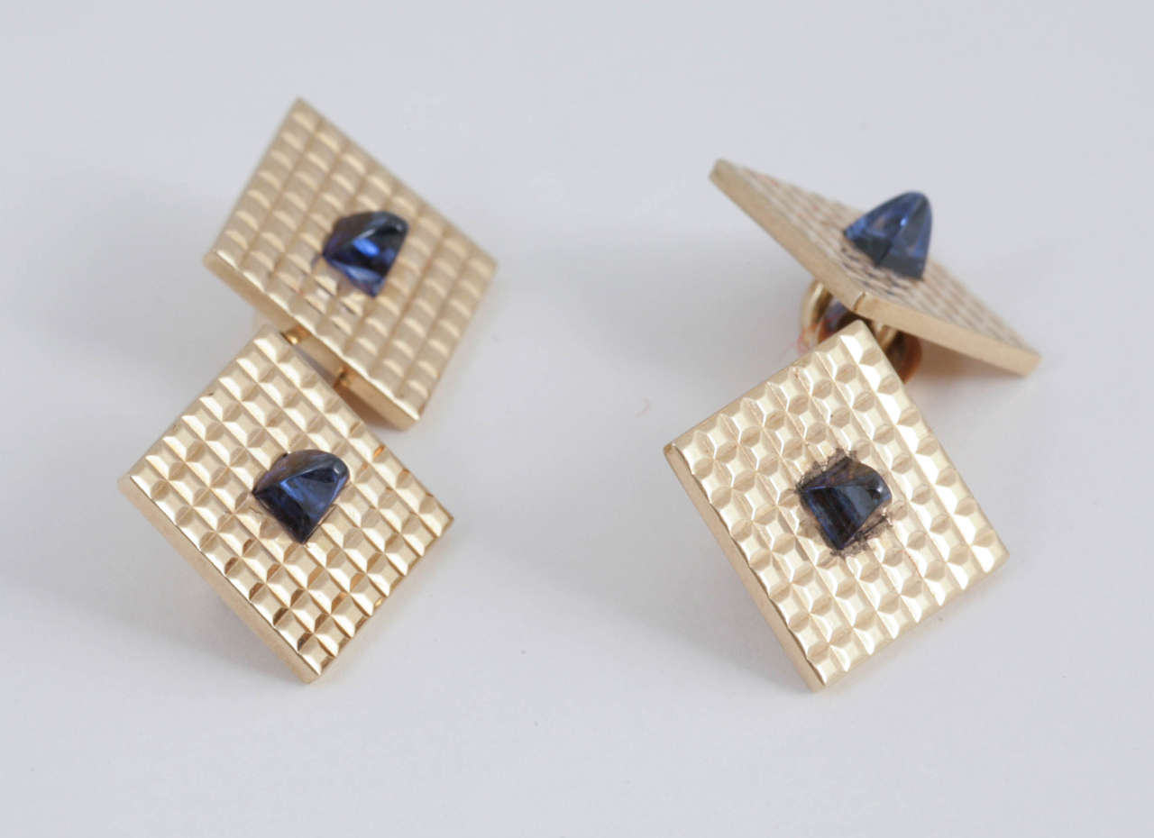 Pair Of French Gold Cufflinks With Attractive Cabochon Sapphire Centre C,1920