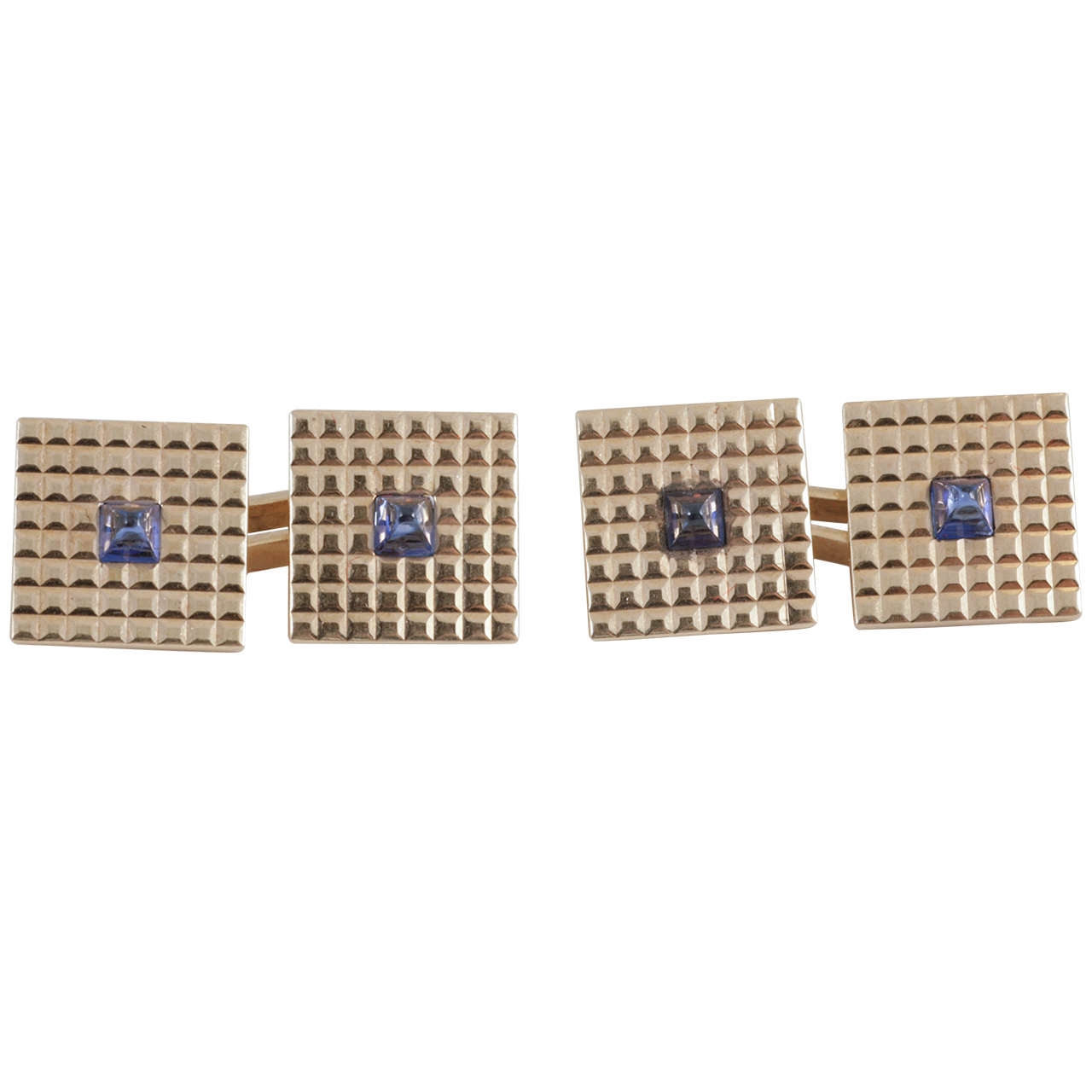 Pair Of French Gold Cufflinks With Attractive Cabochon Sapphire Centre