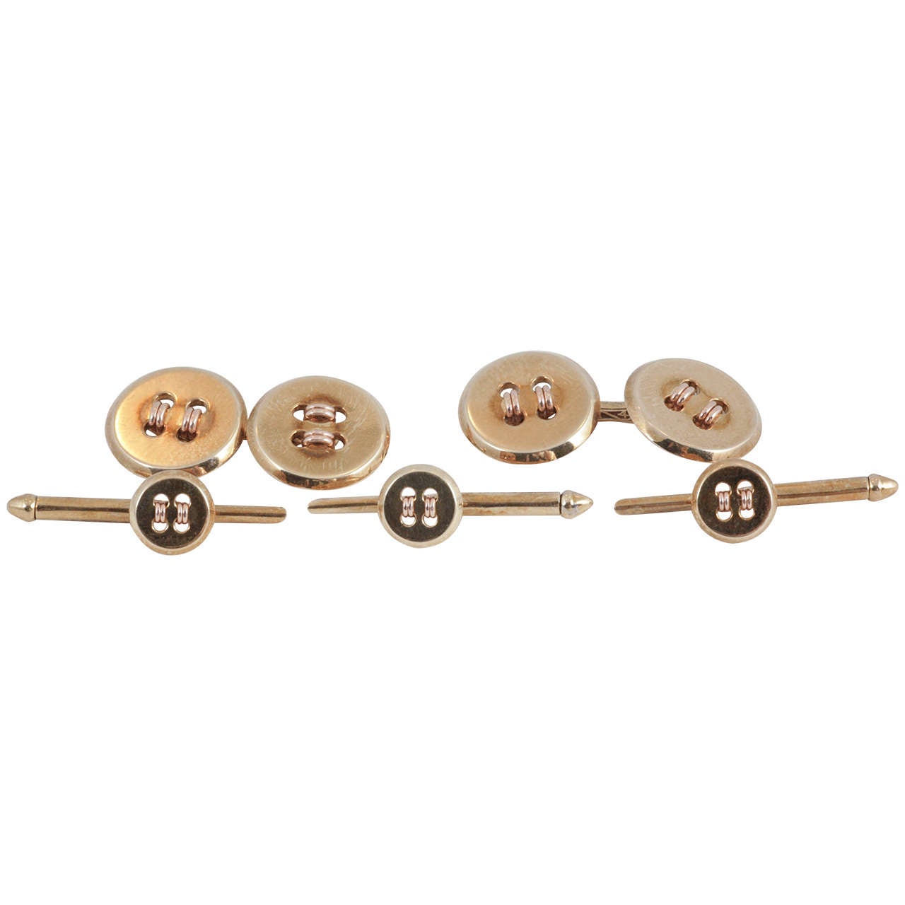 Tiffany 
Co. Pair Of Gold Button Cufflinks And Three Matching Studs