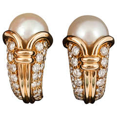 Bulgari Pearl Diamond Gold Cornucopia Ear Clips