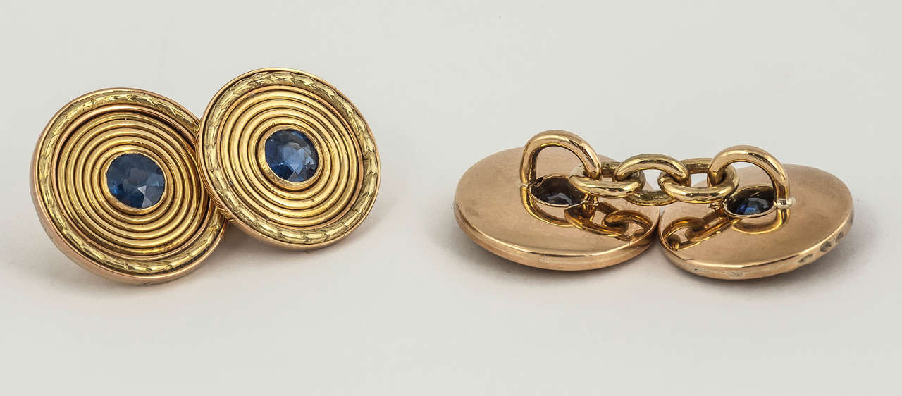 Edwardian 1950s Sapphire Two Colour Gold Cufflinks For Sale