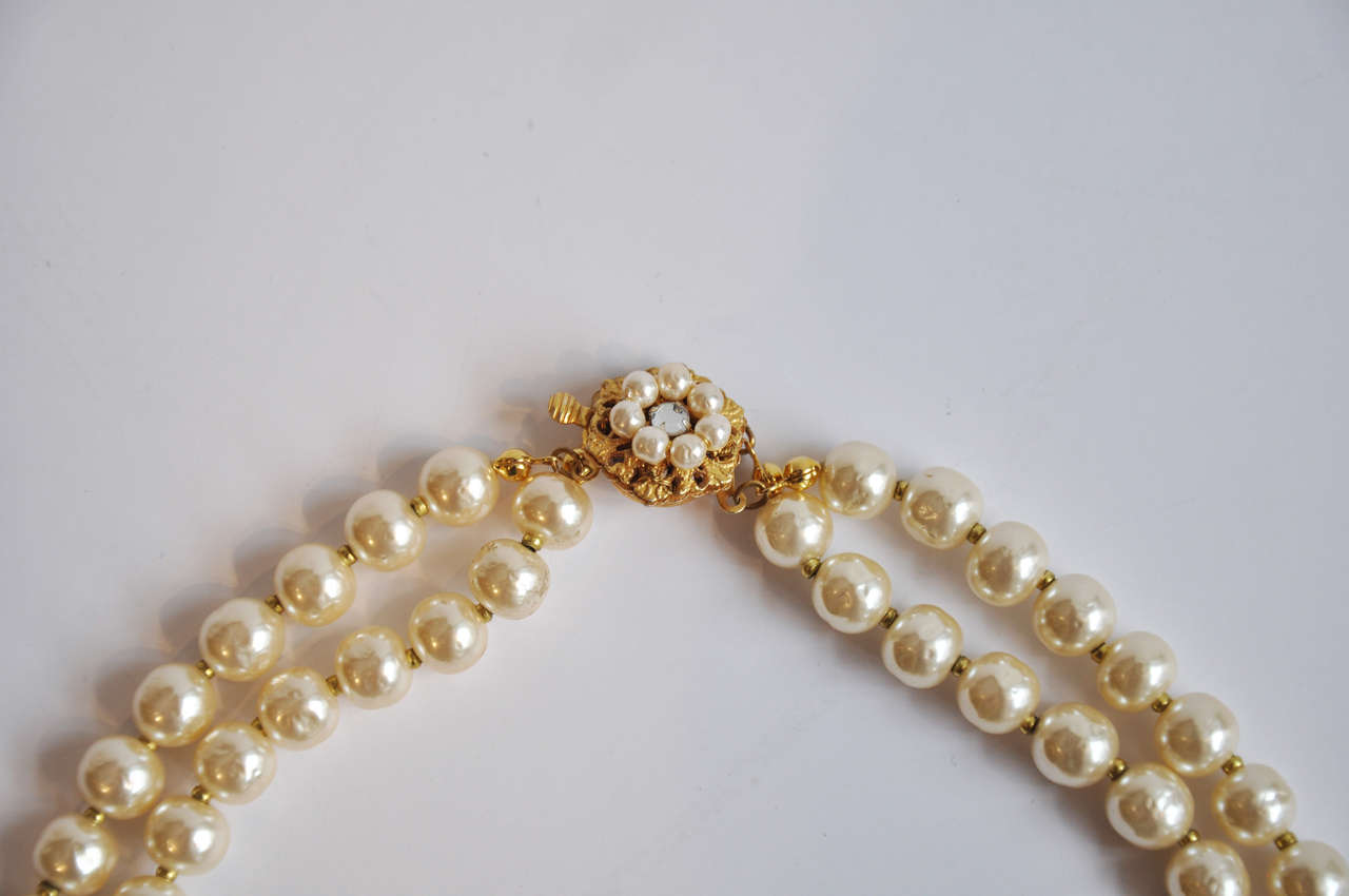 Miriam Haskell Double-Strand Pearl Necklace w/Pendant 1