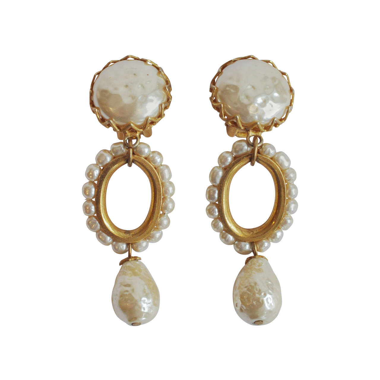 Miriam Haskell Pearl Drop Earrings For Sale