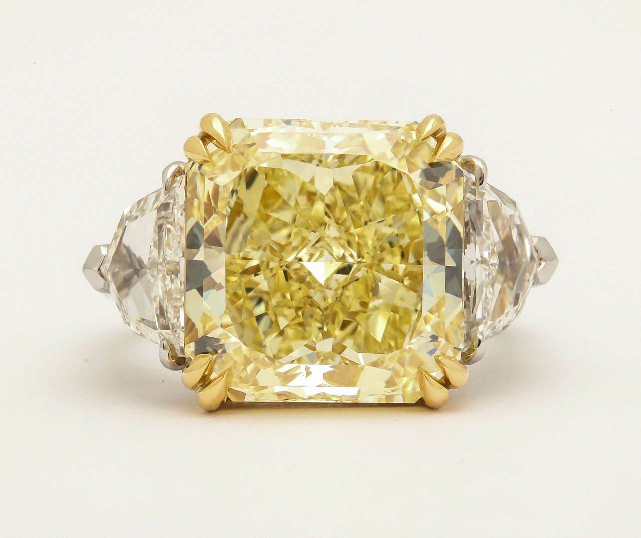 Vibrant 10.14 Carat GIA Cert Fancy Intense Yellow Diamond Platinum Ring