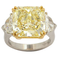 Vibrant 10.14 Carat GIA Cert Fancy Intense Yellow Diamond Platinum Ring