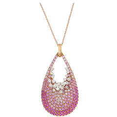 Pink Sapphire Diamond Gold Drop Pendant