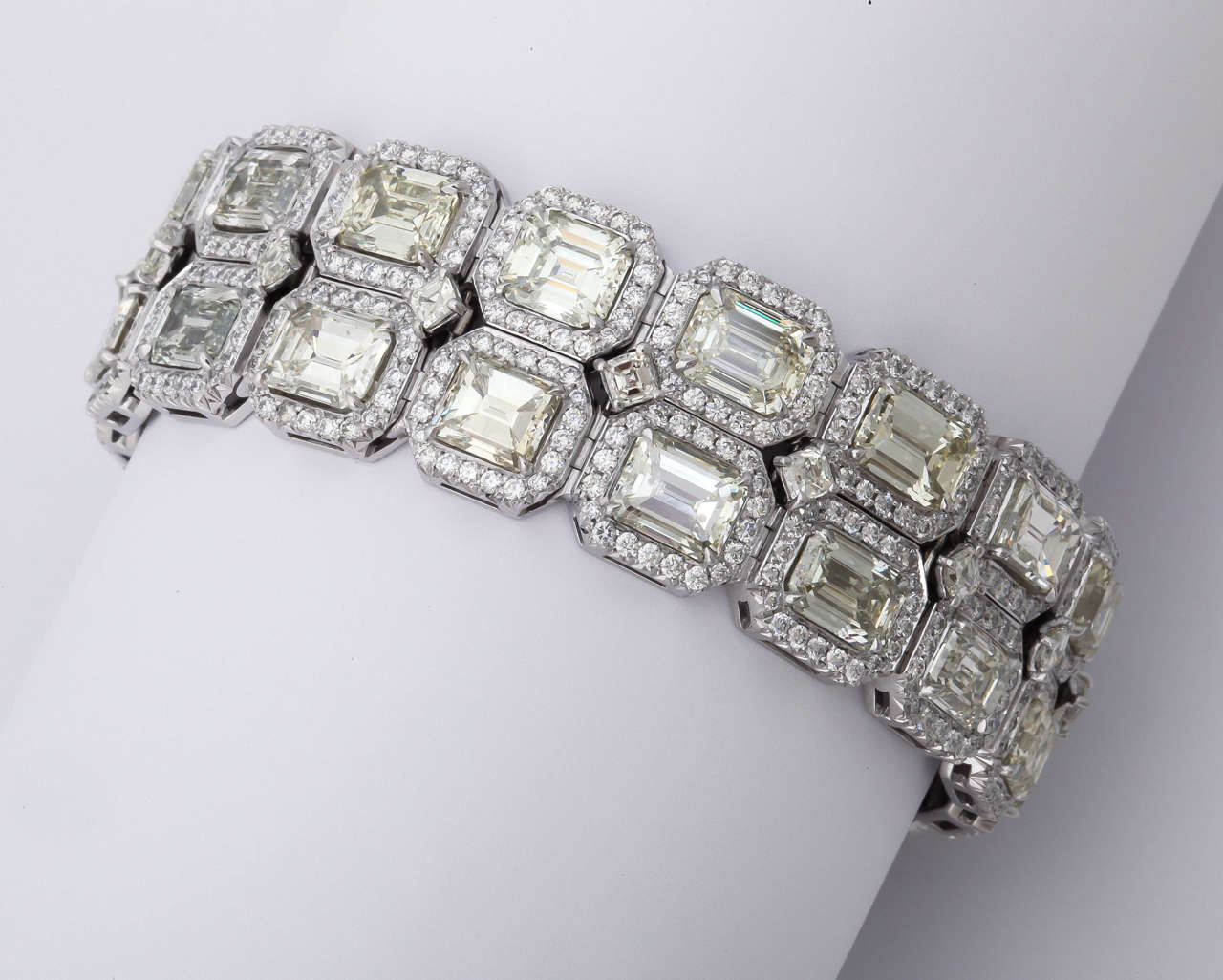 Women's Diana M. Platinum diamond bracelet featuring 50cts of emerald cut diamonds  For Sale