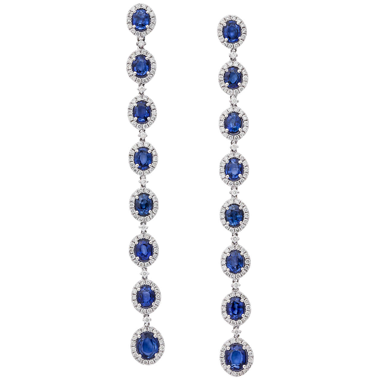 Stunning Blue Sapphire Diamond Gold Drop earrings
