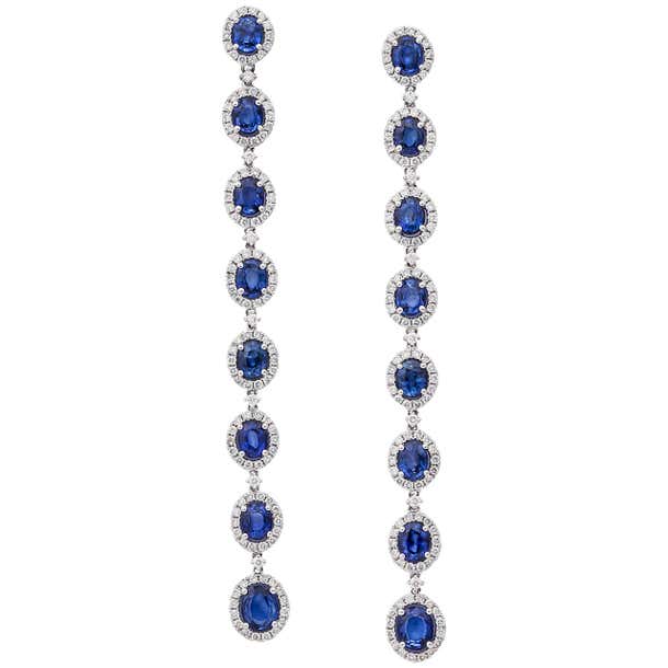Stunning Blue Sapphire Diamond Gold Drop earrings at 1stDibs | long ...
