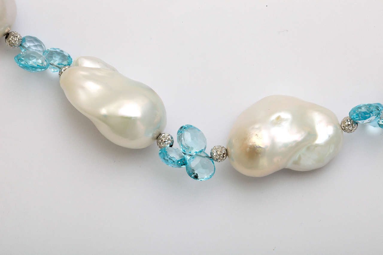 Contemporary Large Baroque Pearls with Blue Topaz Briolettes