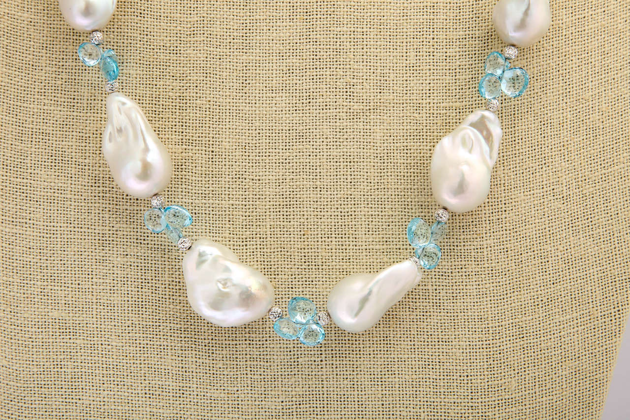 Large Baroque Pearls with Blue Topaz Briolettes In New Condition In TRYON, NC