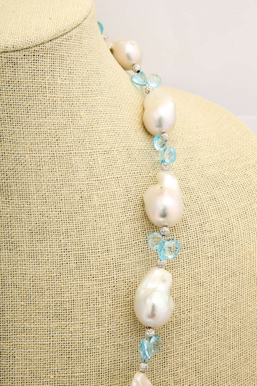 Women's Large Baroque Pearls with Blue Topaz Briolettes
