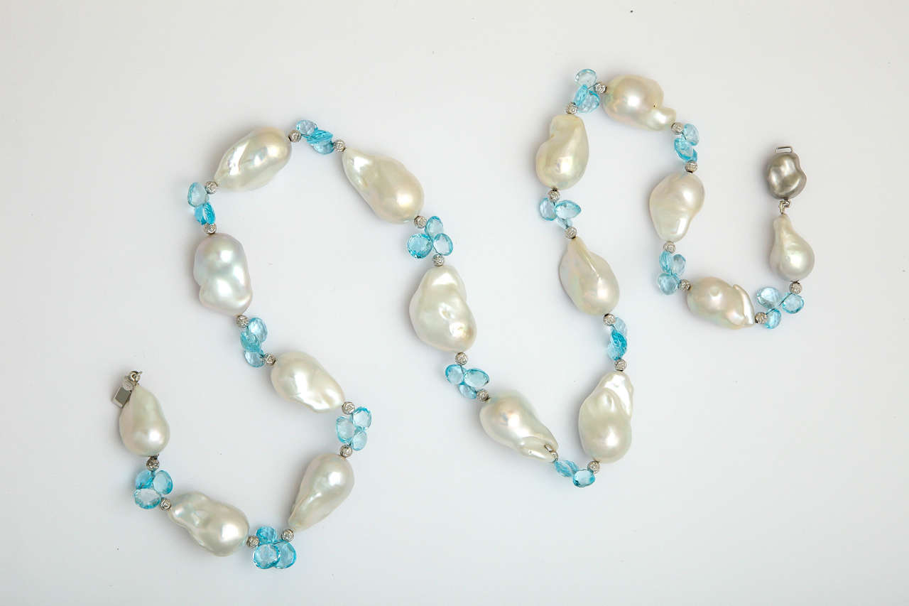 Large Baroque Pearls with Blue Topaz Briolettes 1
