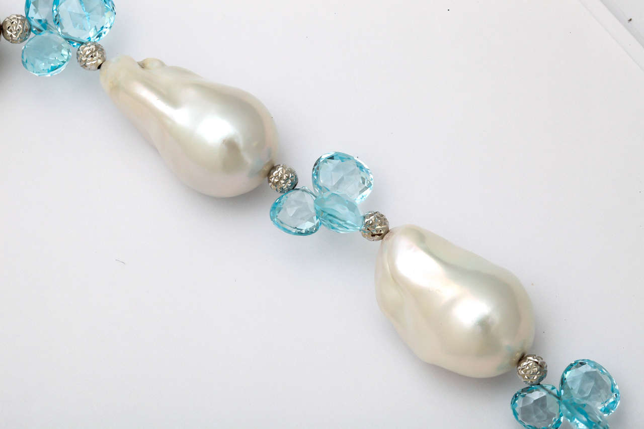 Large Baroque Pearls with Blue Topaz Briolettes 2