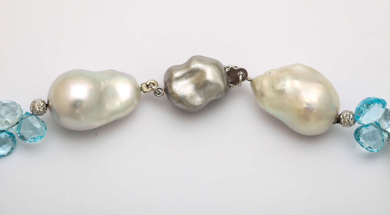 Large Baroque Pearls with Blue Topaz Briolettes 3