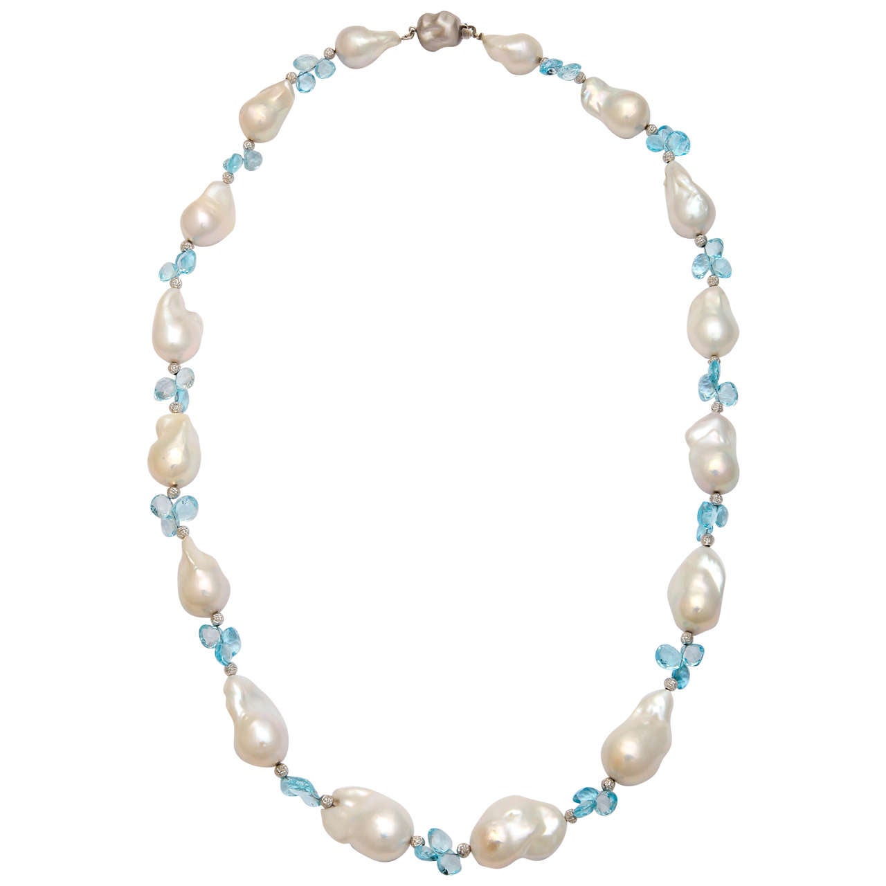 Large Baroque Pearls with Blue Topaz Briolettes
