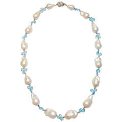 Large Baroque Pearls with Blue Topaz Briolettes
