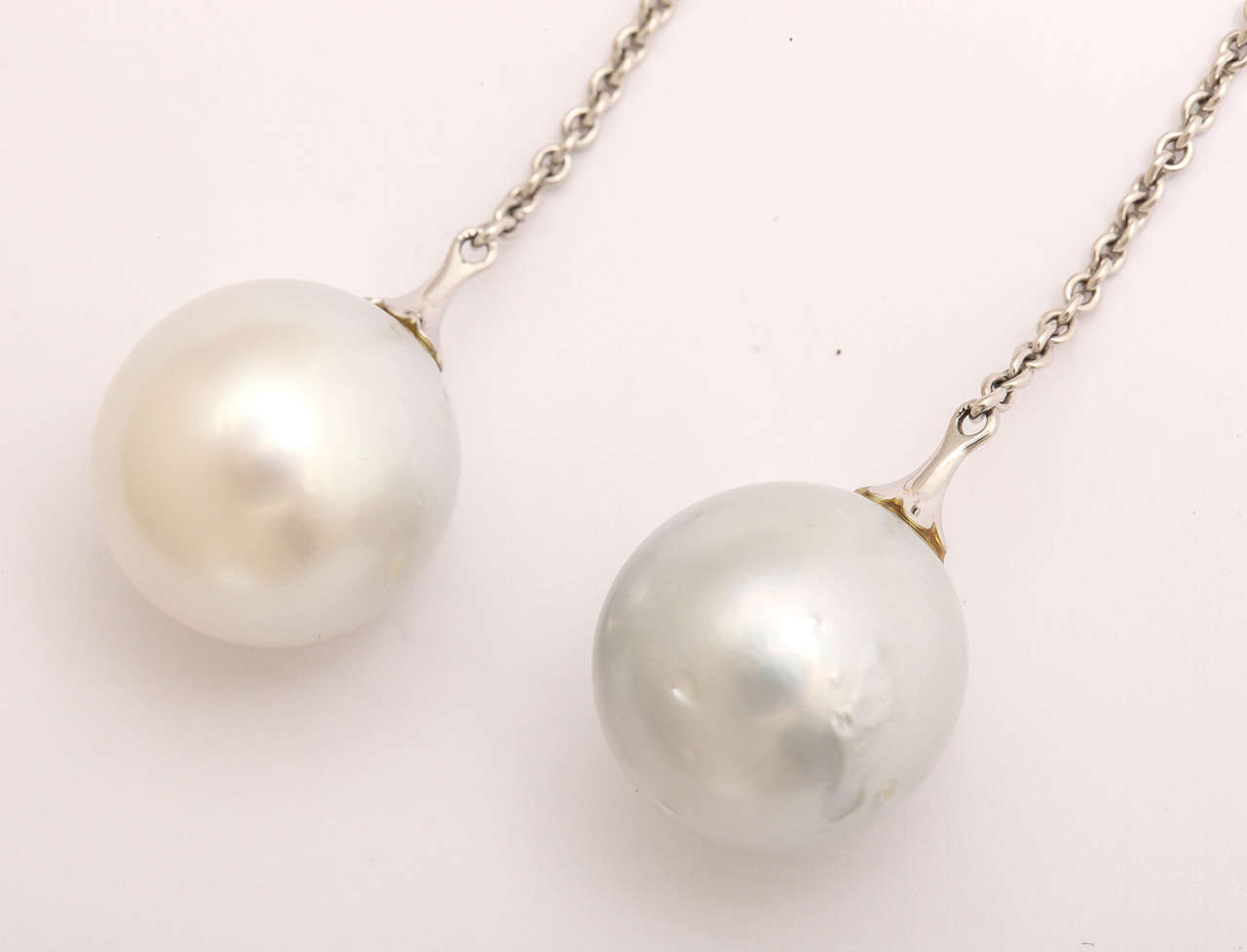 Contemporary Elegant Long South Sea Pearl Gold Dangle Earrings