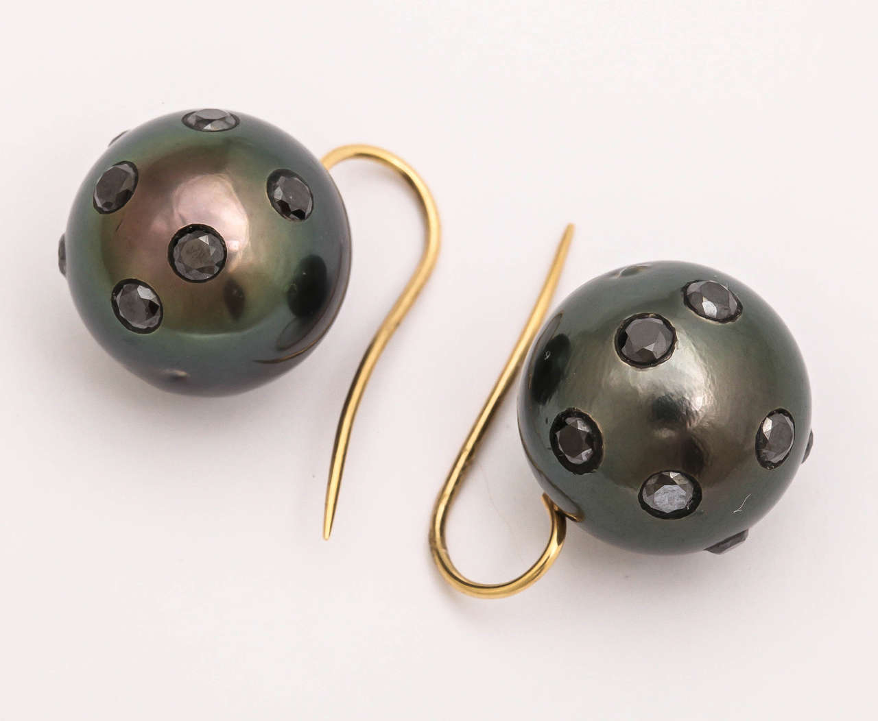 Giant Tahitian Pearl Black Diamond Earrings In New Condition In TRYON, NC