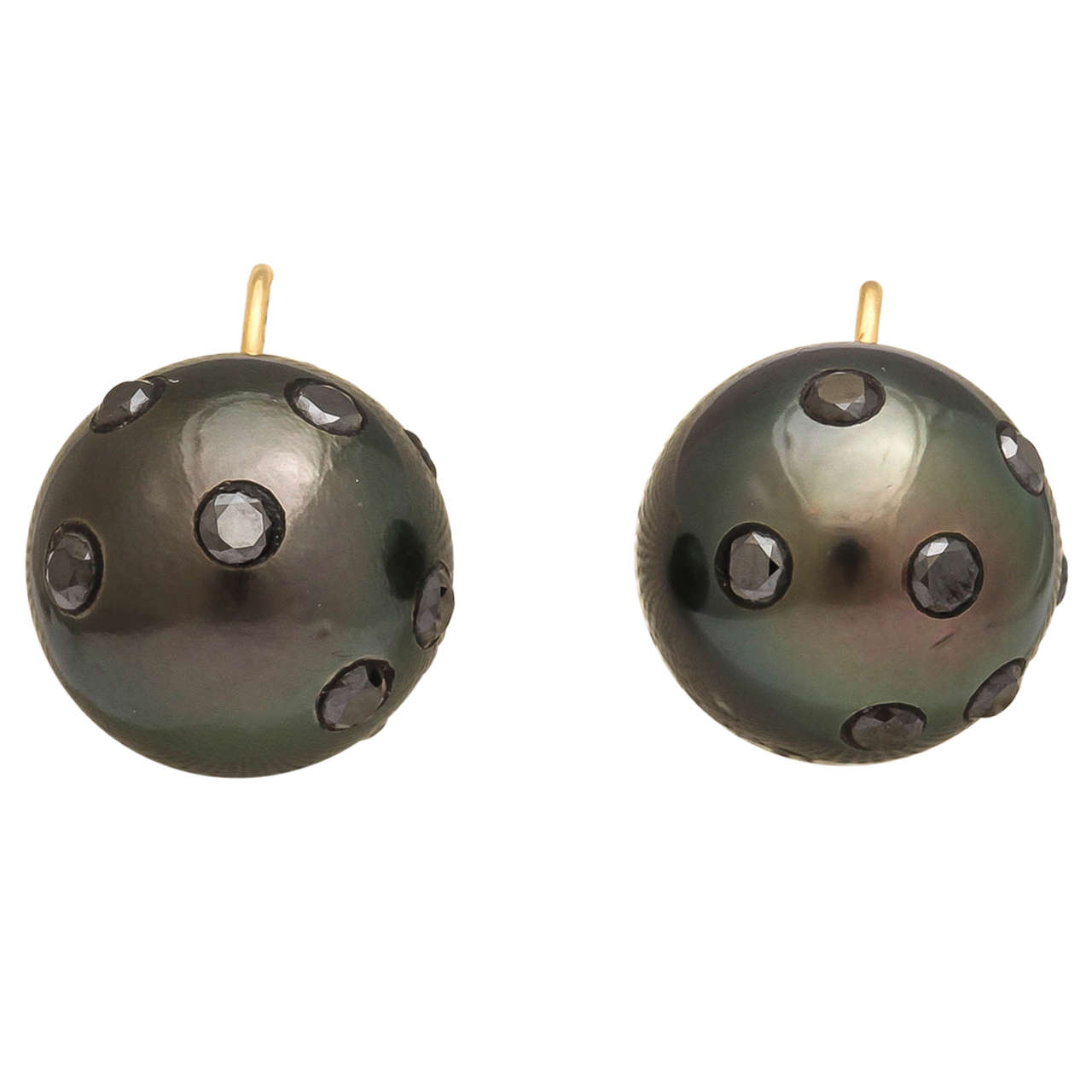 Giant Tahitian Pearl Black Diamond Earrings