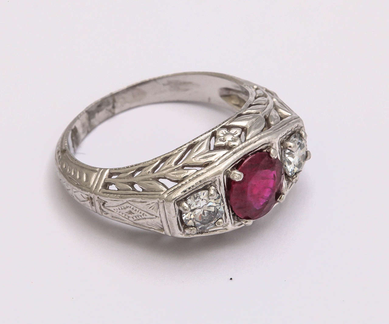 Women's or Men's Classical Ruby Diamond White Gold Ring For Sale