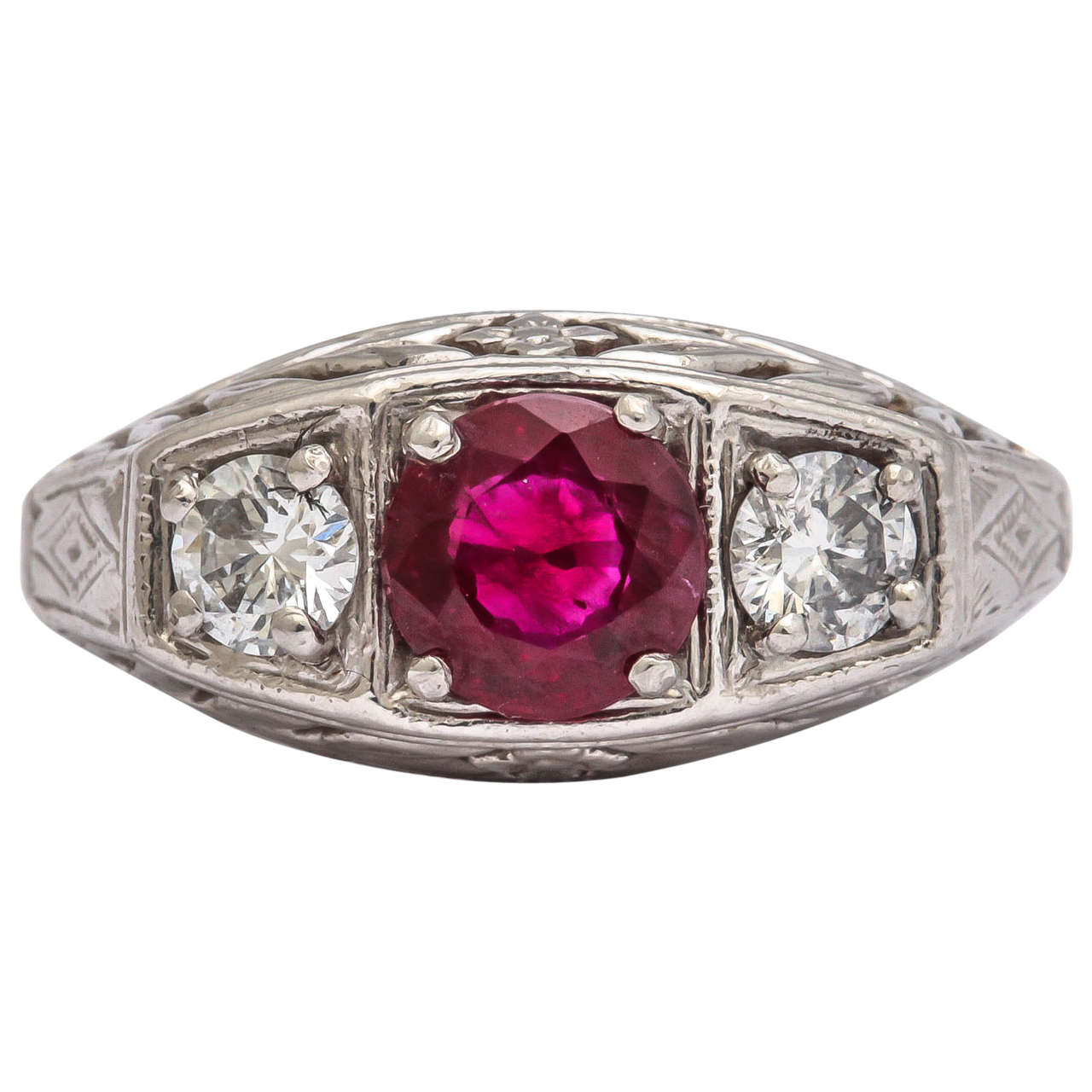 Classical Ruby Diamond White Gold Ring For Sale