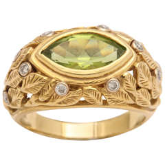Peridot Marquise Carved Leaf Design Ring