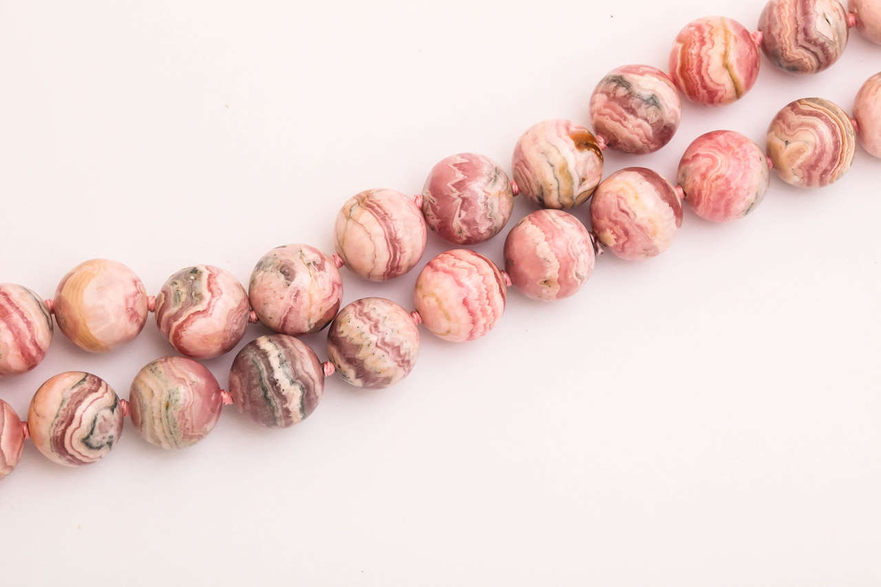 Stunning Long Rhodochrosite Bead Pendant Necklace For Sale 1