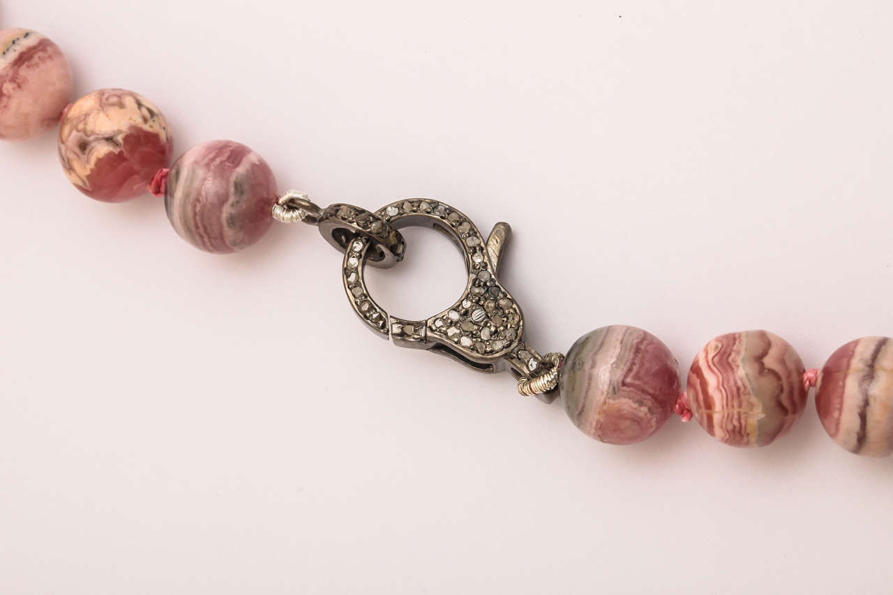 Stunning Long Rhodochrosite Bead Pendant Necklace For Sale 2
