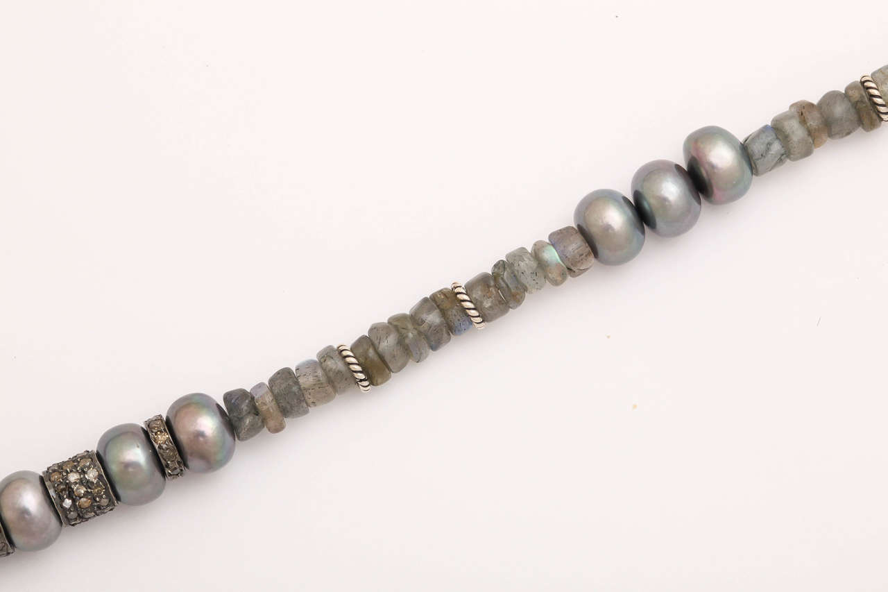 Mysterious Labradorite Pearl Diamond Snake Necklace In New Condition For Sale In TRYON, NC