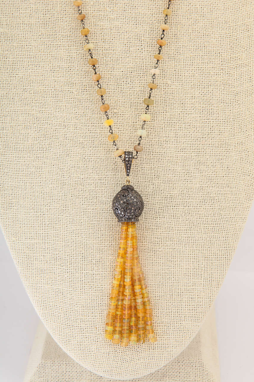 Exotic Ethiopian Opal Tassle Necklace In New Condition For Sale In TRYON, NC
