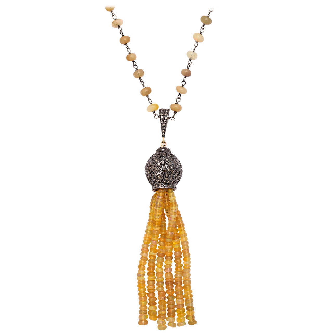 Exotic Ethiopian Opal Tassle Necklace For Sale