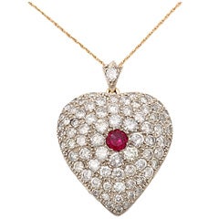 Edwardian Large Diamond And Ruby Heart Pendant