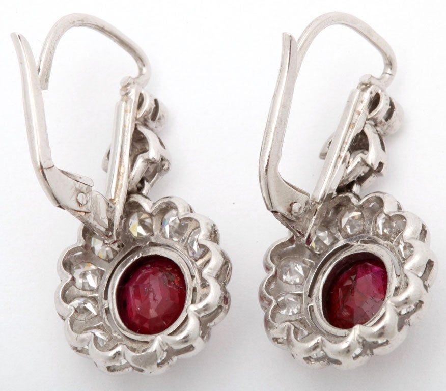 Women's Art Deco Ruby And Diamond  Moveable Cluster Earrings