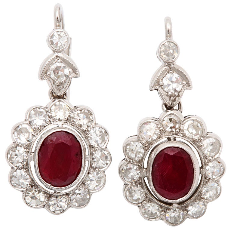 Art Deco Ruby And Diamond  Moveable Cluster Earrings