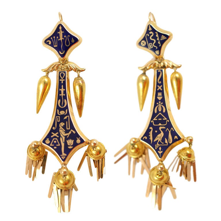 Victorian Egyptian-Revival Earrings For Sale
