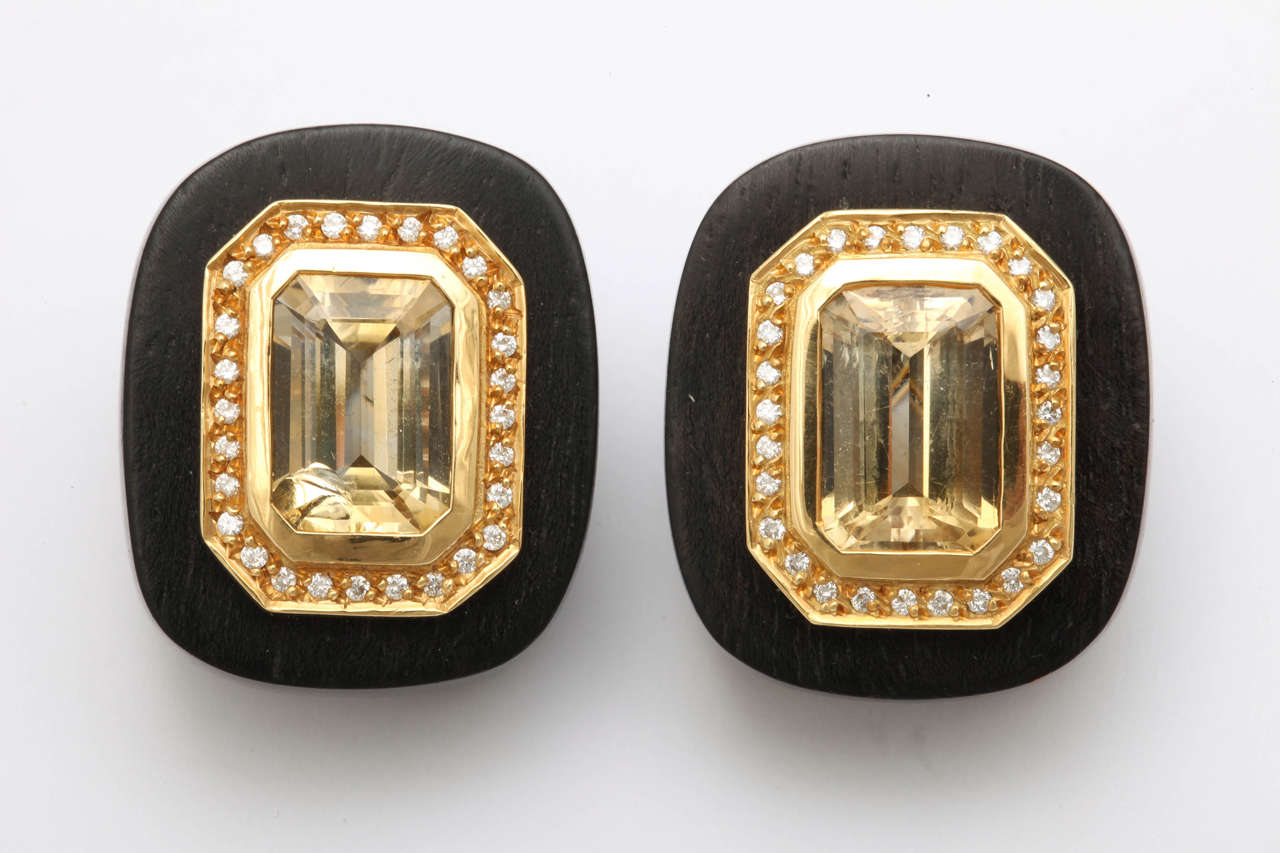 L'Oree du Bois Wood Citrine Diamond Earrings In Excellent Condition In New York, NY