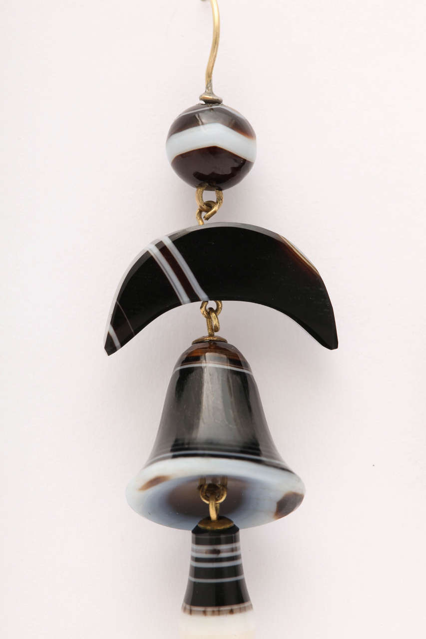 Arts and Crafts Victorian Striped Agate Bell Earrings