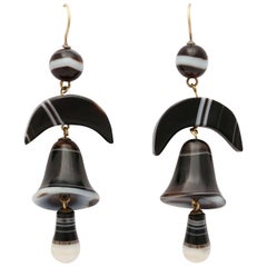 Antique Victorian Striped Agate Bell Earrings