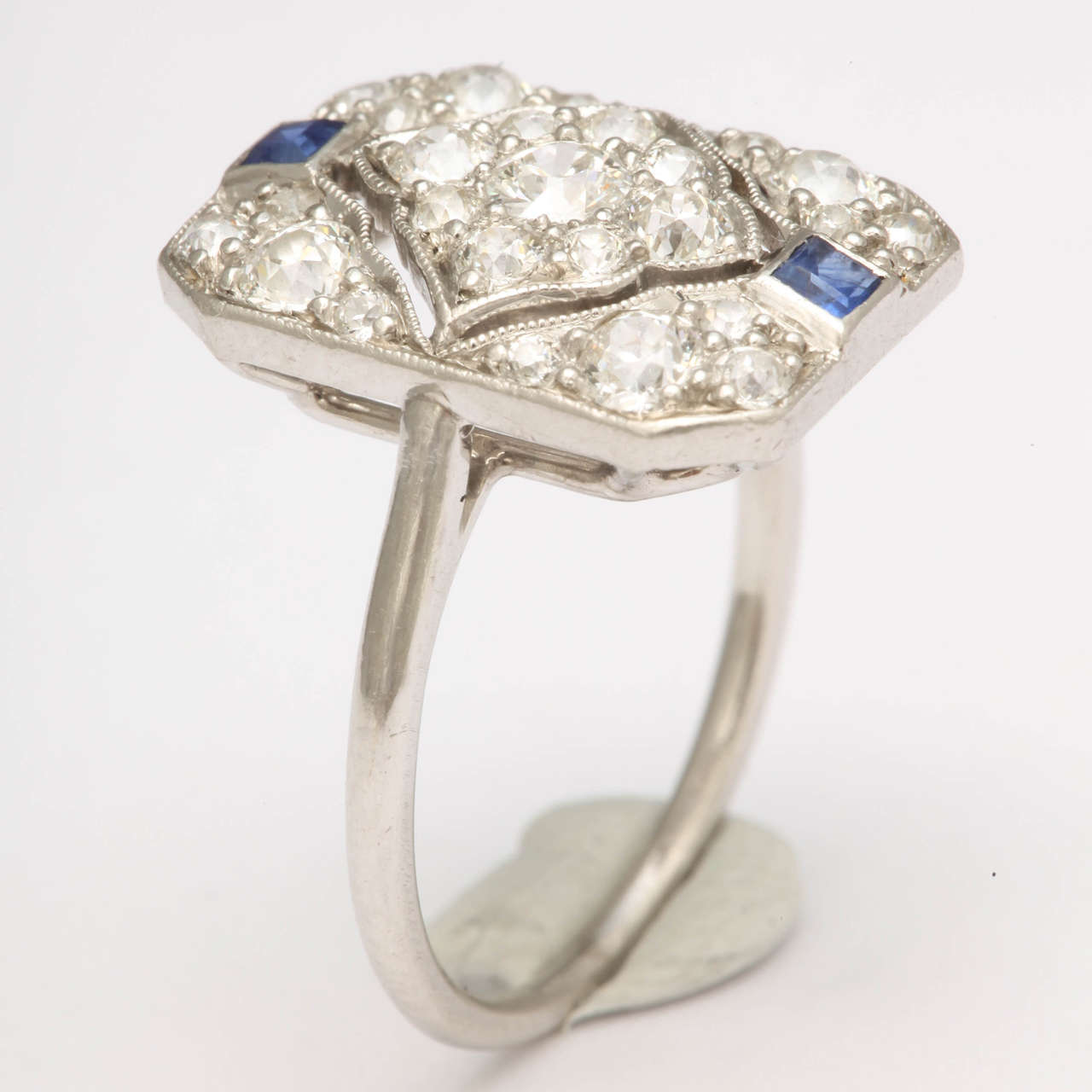 Art Deco Sapphire Diamond Gold Dinner Ring 1