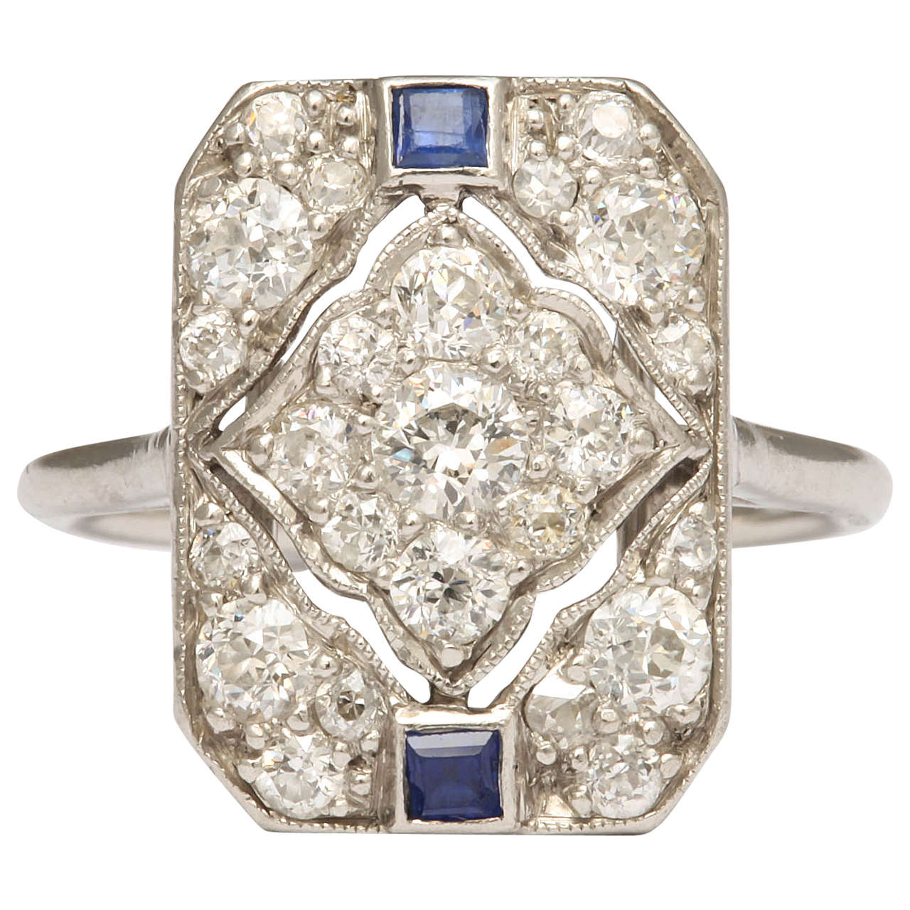 Art Deco Sapphire Diamond Gold Dinner Ring