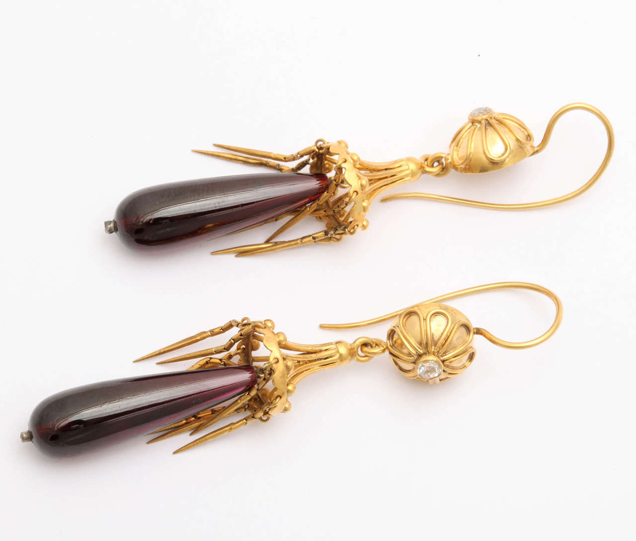 Victorian Parasol Earrings of Garnet and 15ct Gold