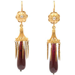 Viktorianische Parasol-Ohrringe aus Granat und 15 Karat Gold