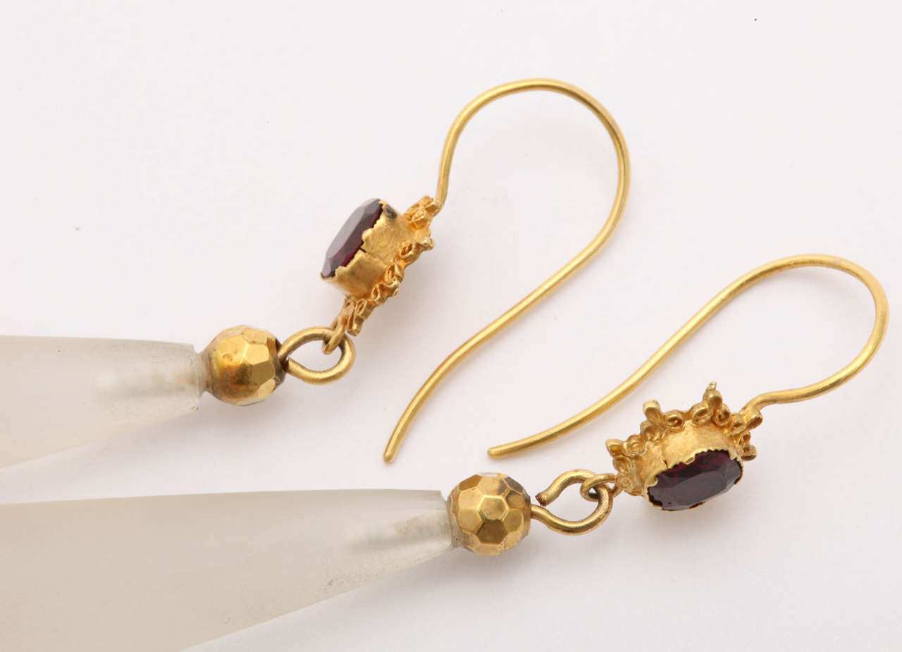 Women's Antique Victorian Garnet and Chalcedony Chandelier Earrings