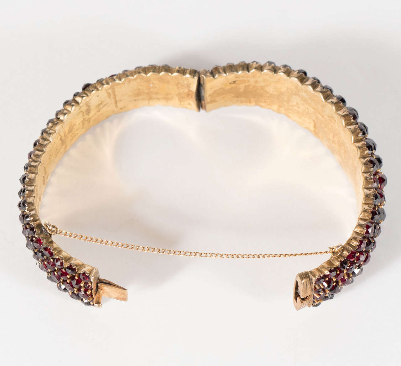 Victorian Exquisite Antique Bohemian Garnet Silver Gold Bangle Bracelet